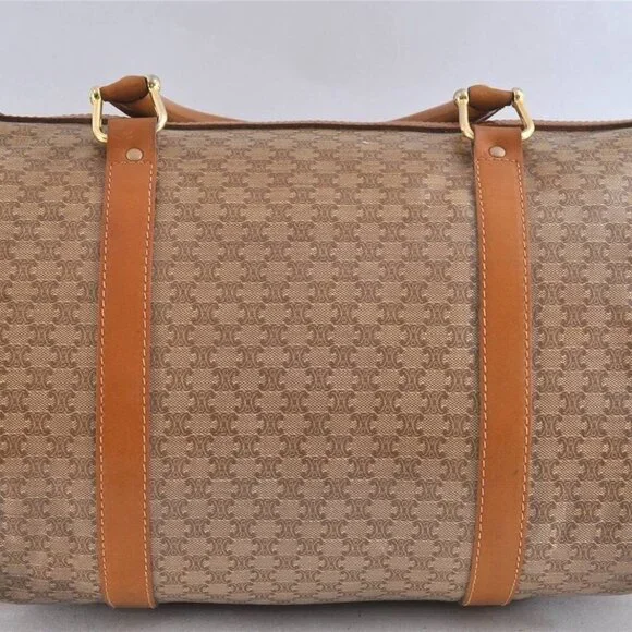 CELINE Vintage Macadam Blason Pattern Hand Boston Bag PVC Leather Beige …